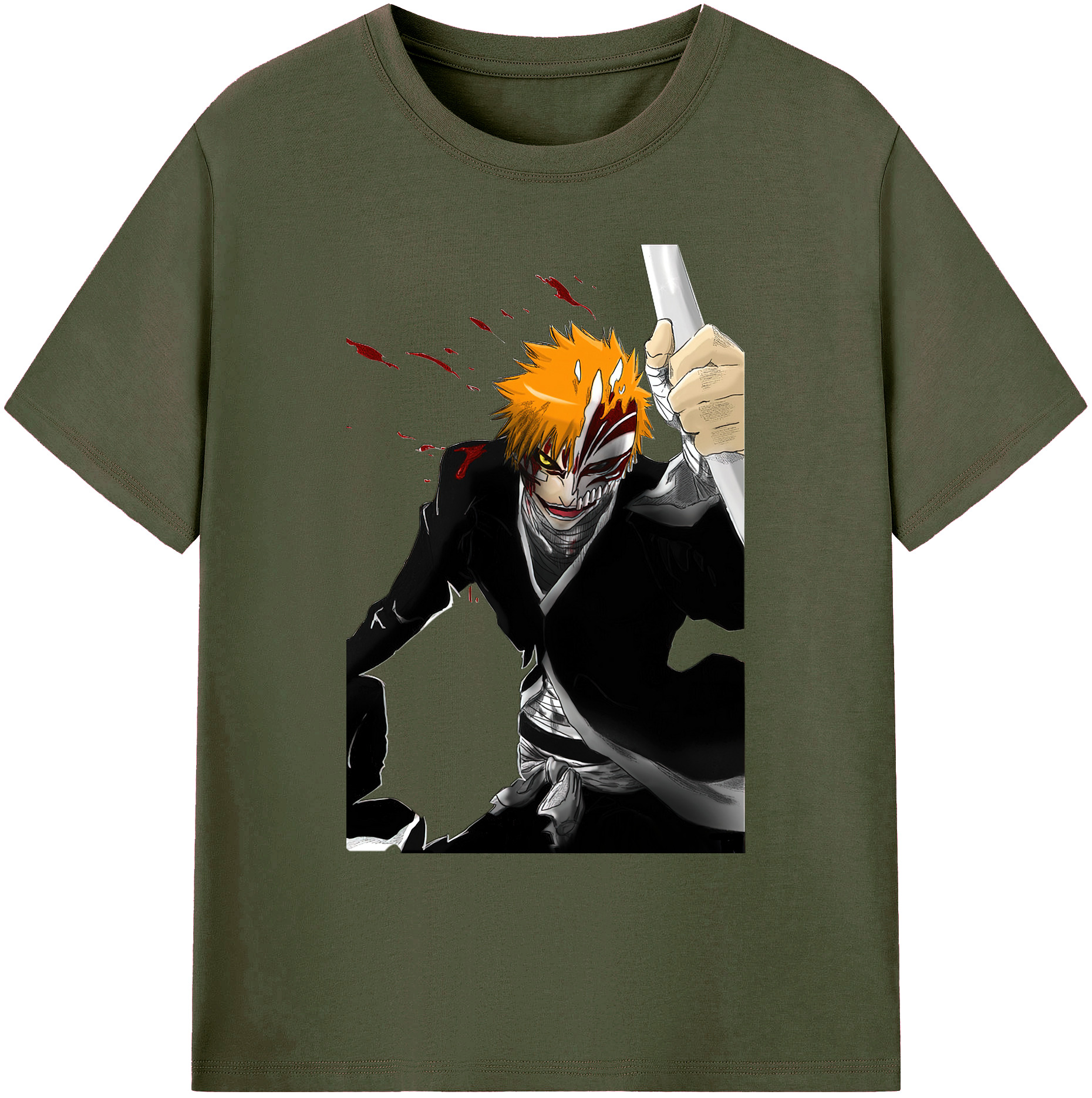 （画像用） ブリーチ 黒崎一護（くろさき いちご）BLEACH Kurosaki Ichigo 綿100％ メンズ半袖Tシャツ｜肌触りやわらか＆通気性